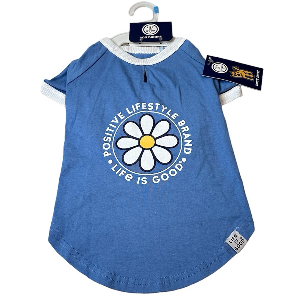 Life is Good Dog Shirt Size Medium NWT Blue Daisy Puppy Pet Gift